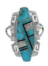 Southwest Turquoise And Jet Sterling Silver Jewelry Ring Size 6-1/2 AX82420
